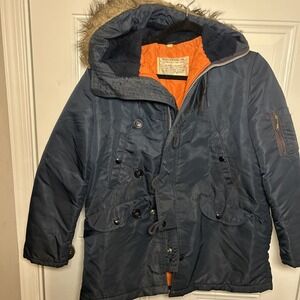 Vintage Authentic Arctic Snorkel Parka Jacket Flying size 16  Navy Blue Warm‎
